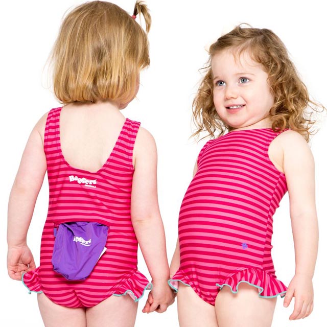 Bañador con bolsa impermeable bebé/niña rayas rosa – Va de pekes